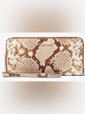 Michael Kors Brown & Cream Snake-Print Jet Set Wallet Wristlet